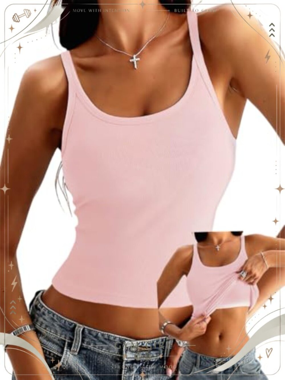 Ribbed Tank Top with Built in Bra Padded Halter Crop Cami